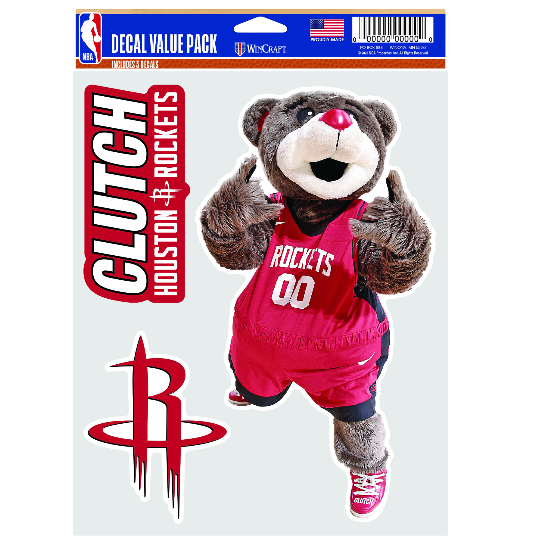 Houston Rockets Wincraft Clutch The Mascot 3pk Sticker Set