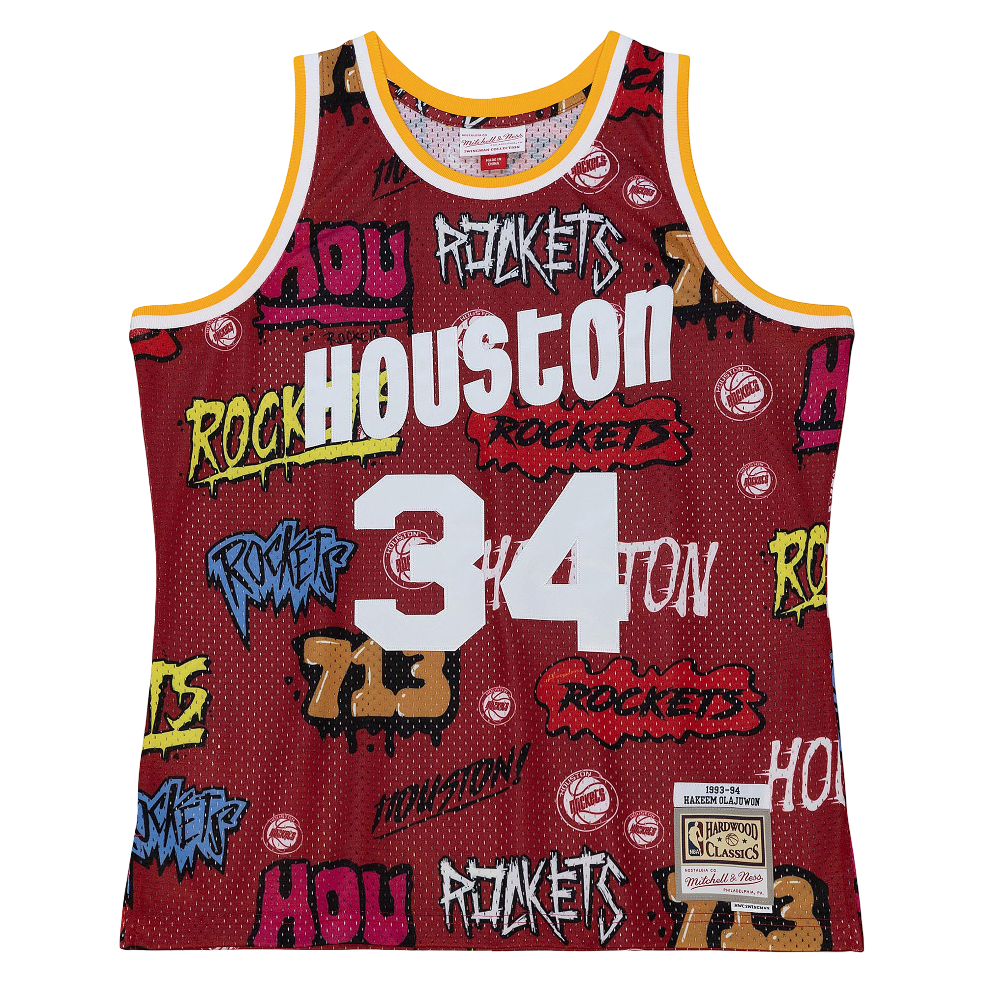 Men's Houston Rockets Mitchell & Ness HWC Slap Sticker Swingman Jersey