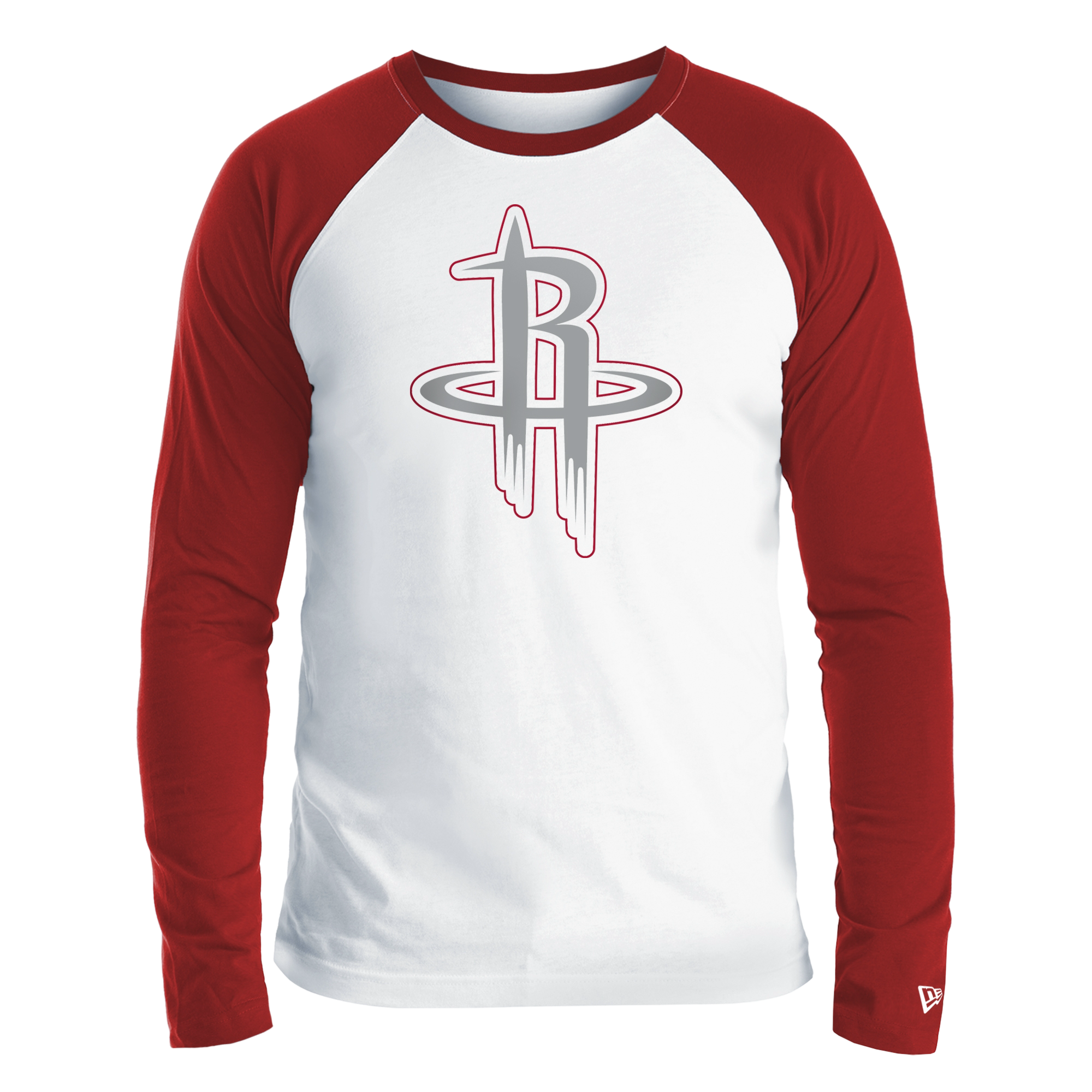 Men's Houston Rockets New Era Grey Logo Raglan Long-Sleeve T-Shirt