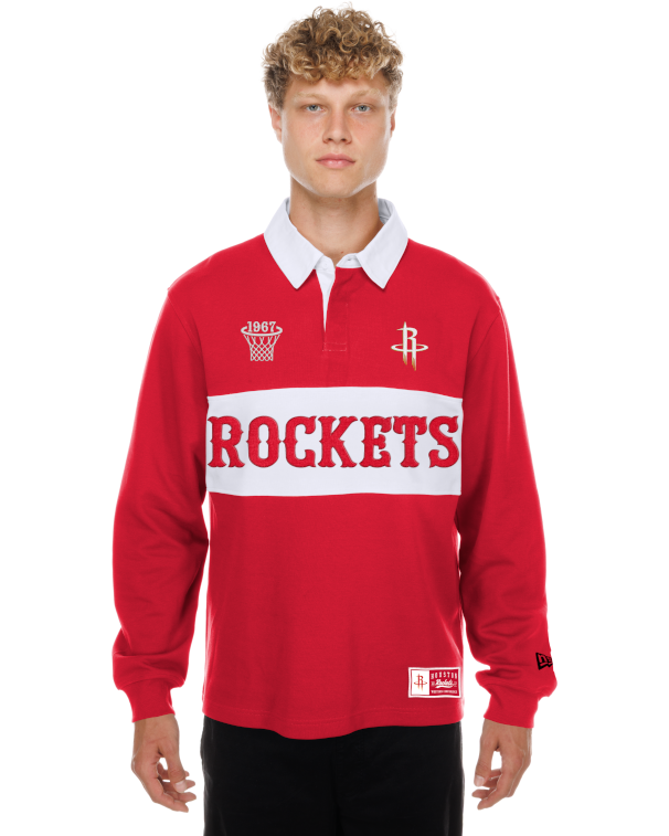 Men's Houston Rockets New Era Long-Sleeve Rugby Polo