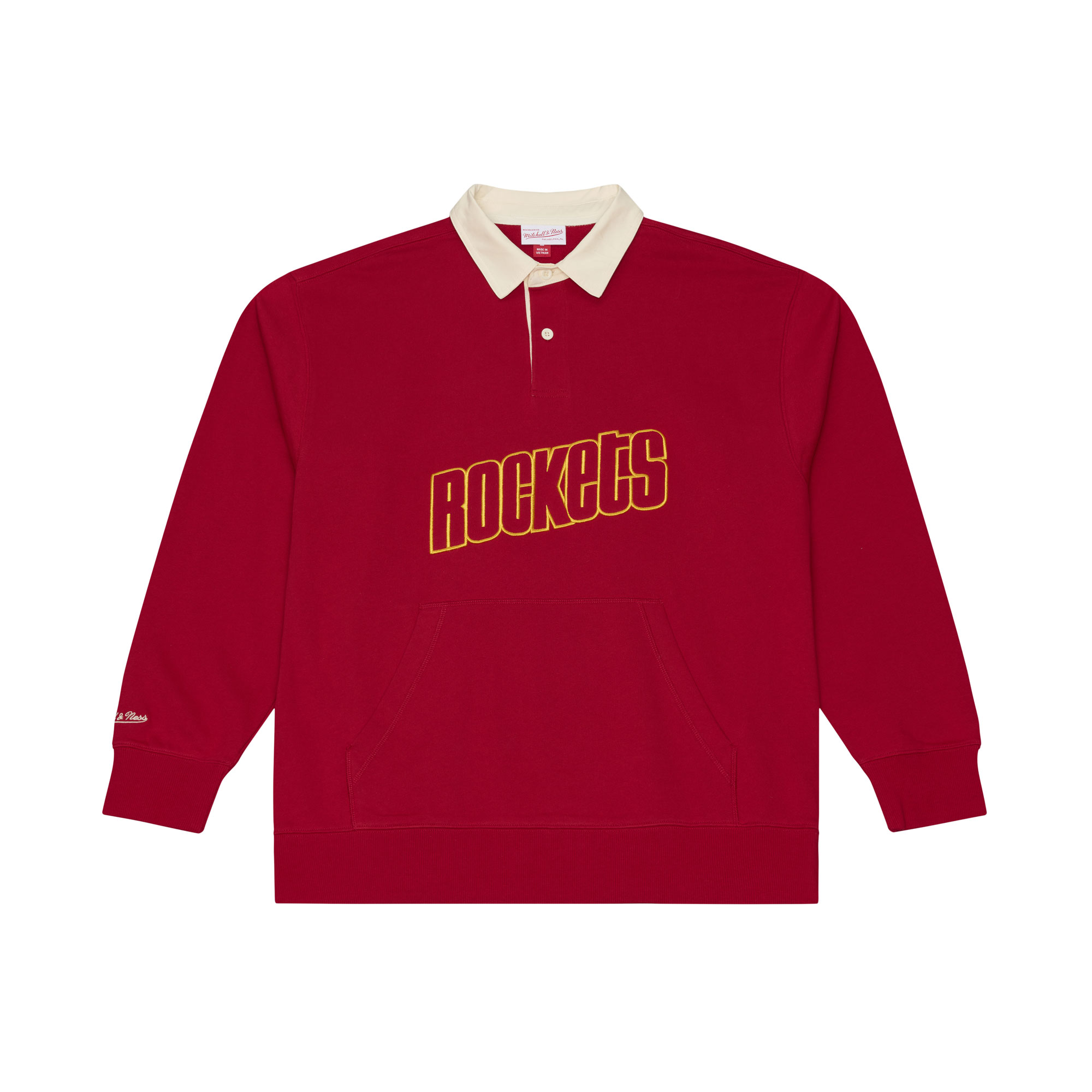 Men's Houston Rockets Mitchell & Ness HWC Retro Roots French Terry Fleece Polo Sweatshirt