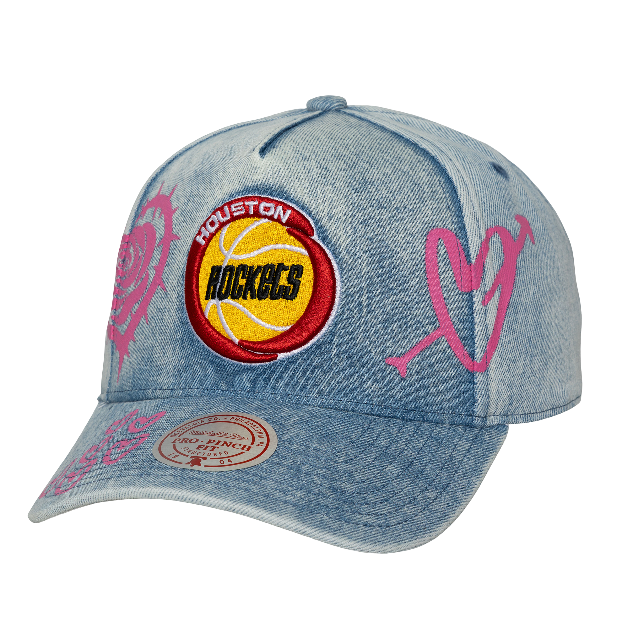 Houston Rockets Mitchell & Ness HWC Painted Love Denim Adjustable Cap