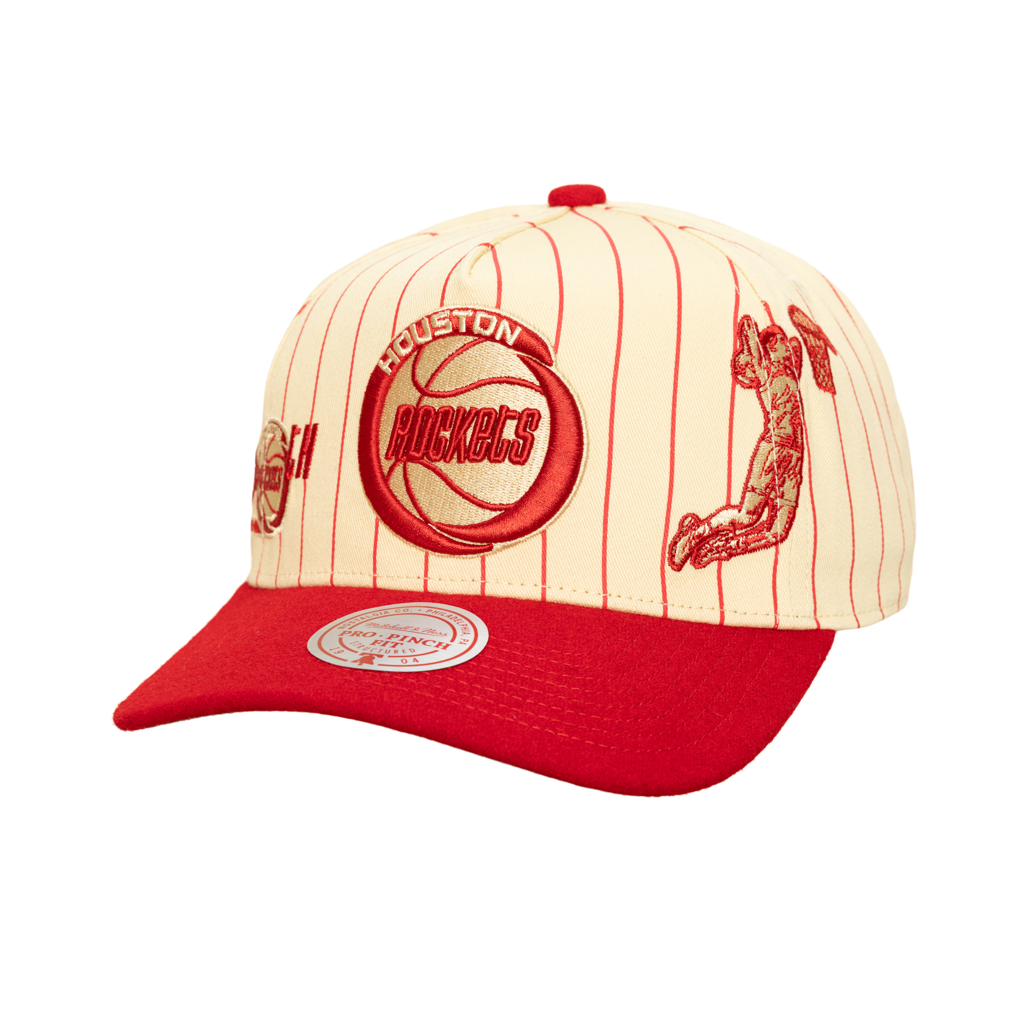 Men's Houston Rockets Mitchell & Ness HWC Retro Roots Stripe Pro Pinch Snapback Hat-1