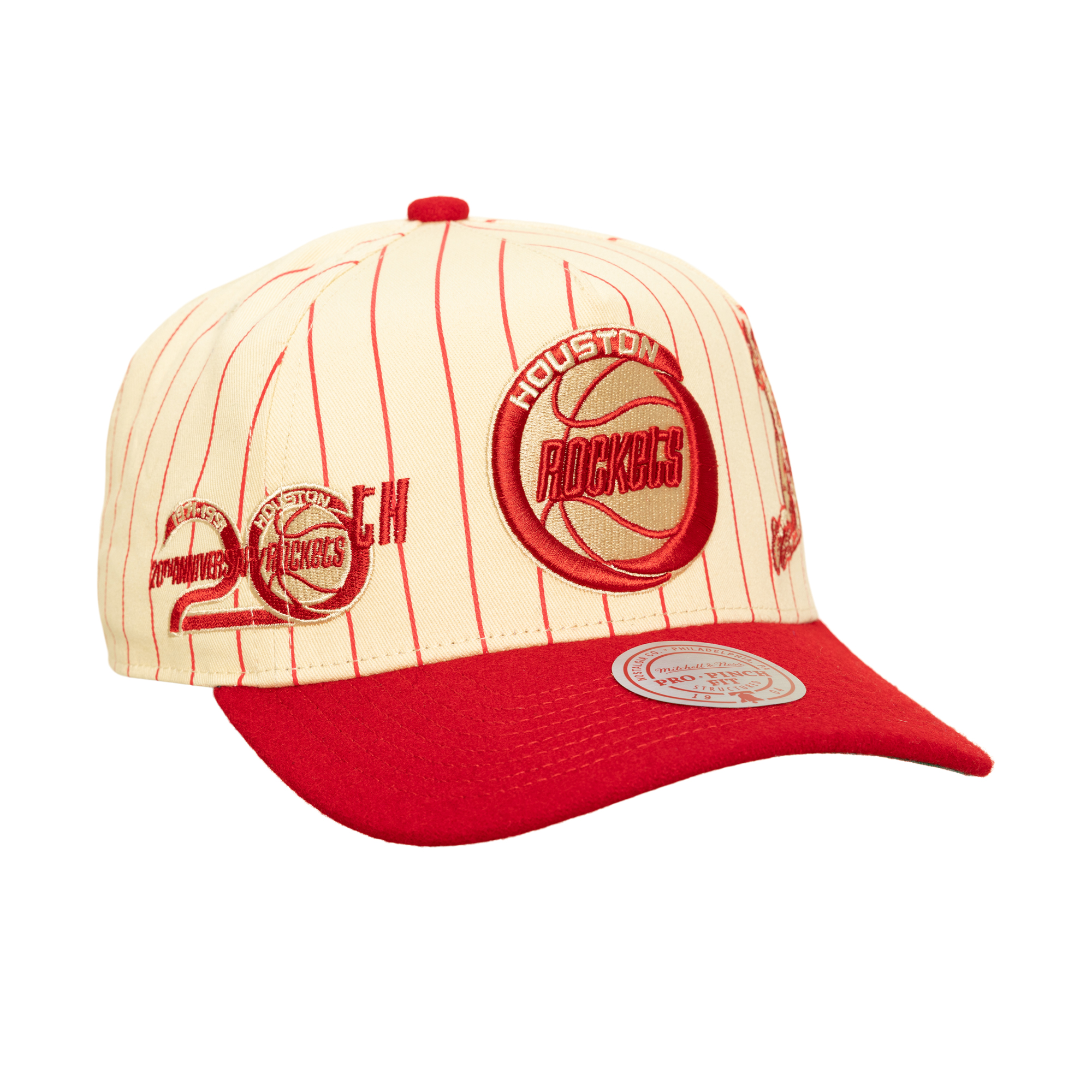Men's Houston Rockets Mitchell & Ness HWC Retro Roots Stripe Pro Pinch Snapback Hat-2