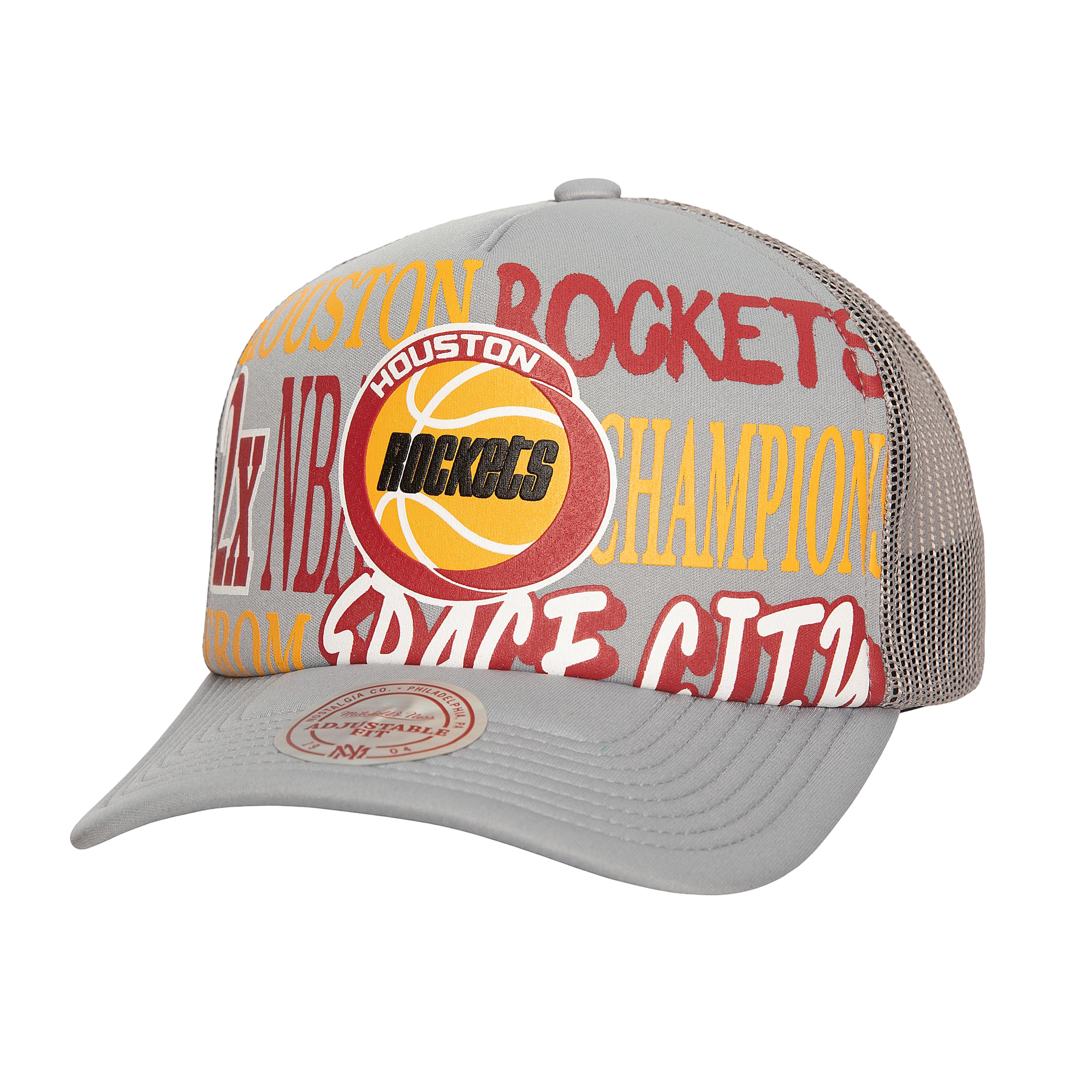 Men's Houston Rockets Mitchell & Ness Text Mix Trucker Adjustable Cap