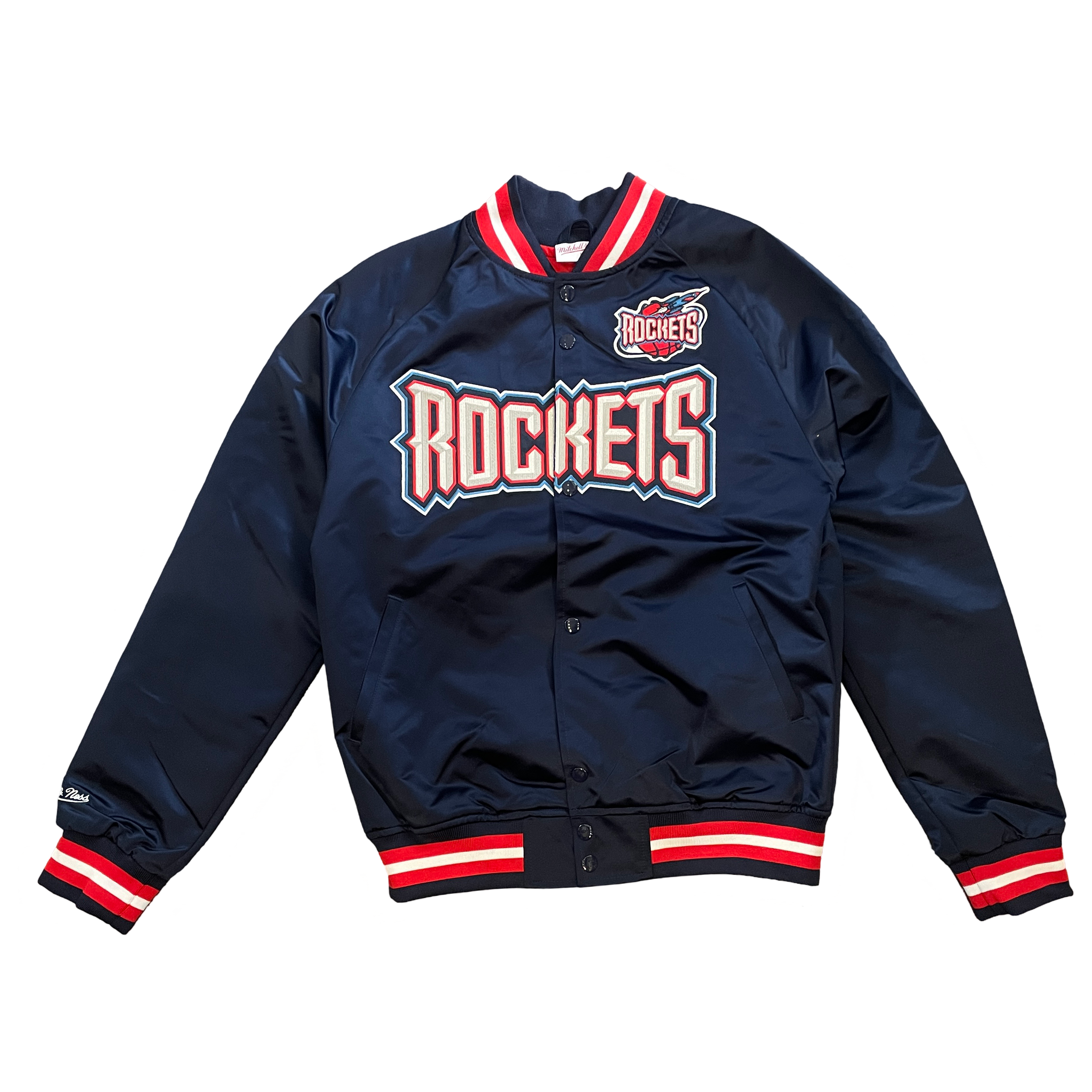 Men s Houston Rockets Mitchell Ness HWC Lightweight Satin Vintage Jacket NAVY SM