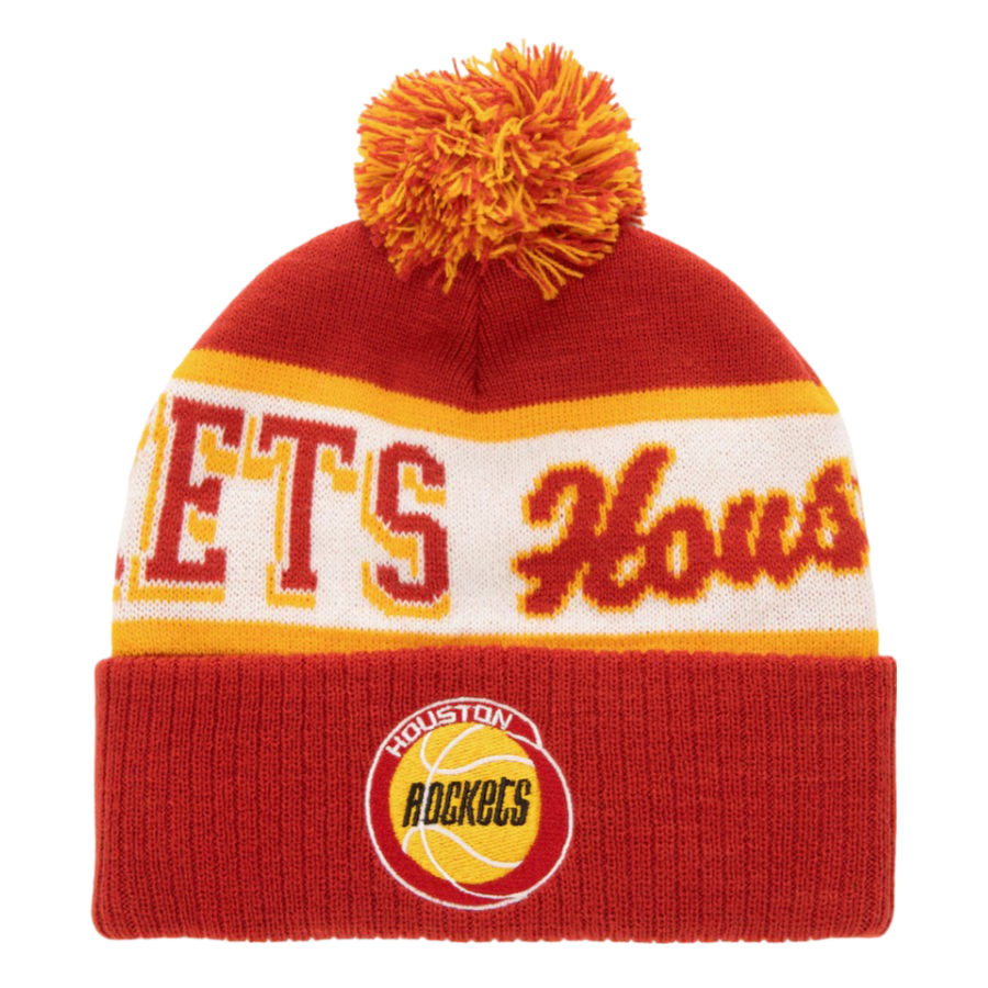 Men's Houston Rockets Mitchell & Ness HWC Block Sweep Pom Knit