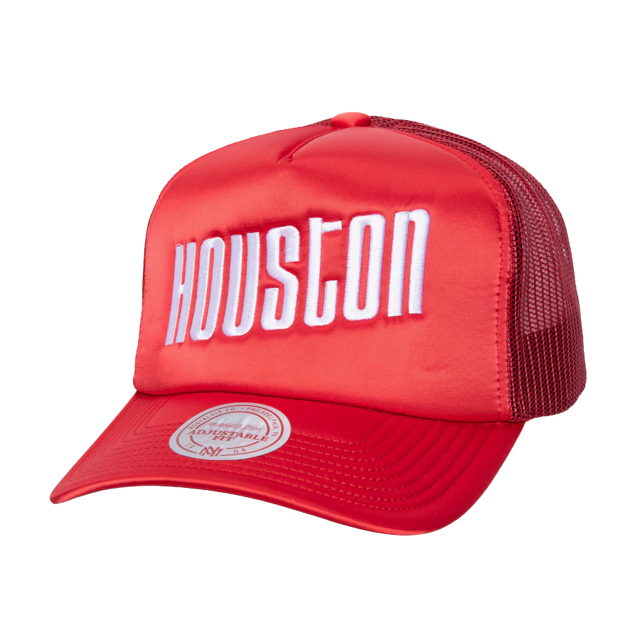 Men's Houston Rockets Mitchell & Ness HWC Satin Trucker Adjustable Cap