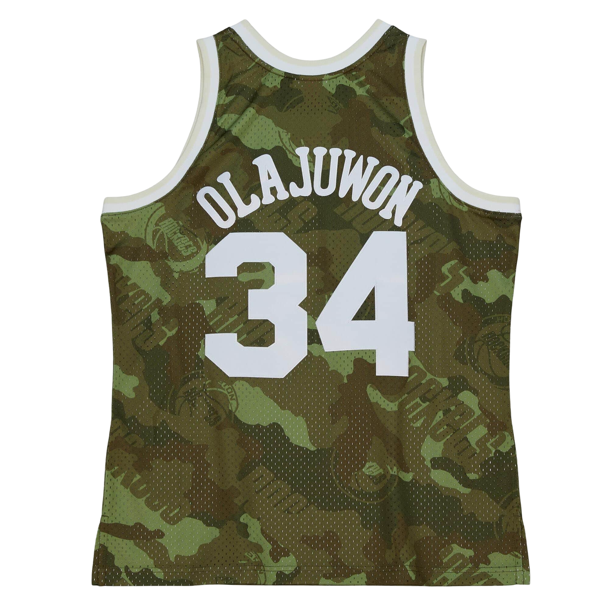 Men's Houston Rockets Mitchell & Ness Hakeem Olajuwon HWC Ghost Green Camo Swingman Jersey