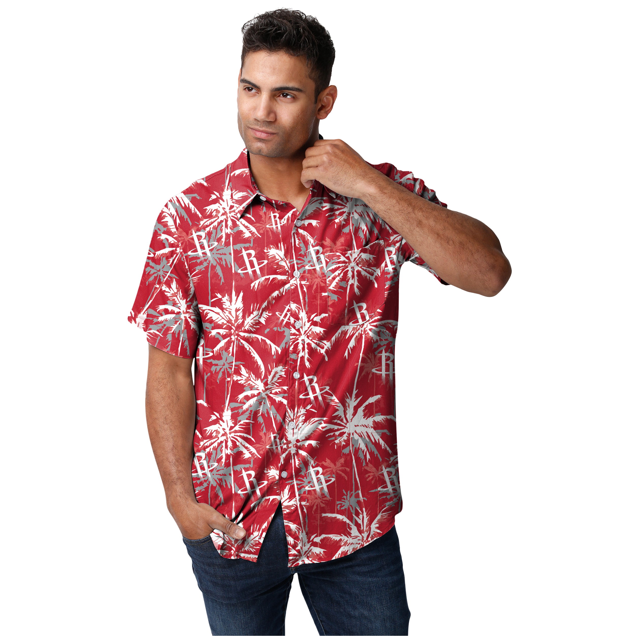 Men's Houston Rockets FoCo Floral Button Up Polo Shirt