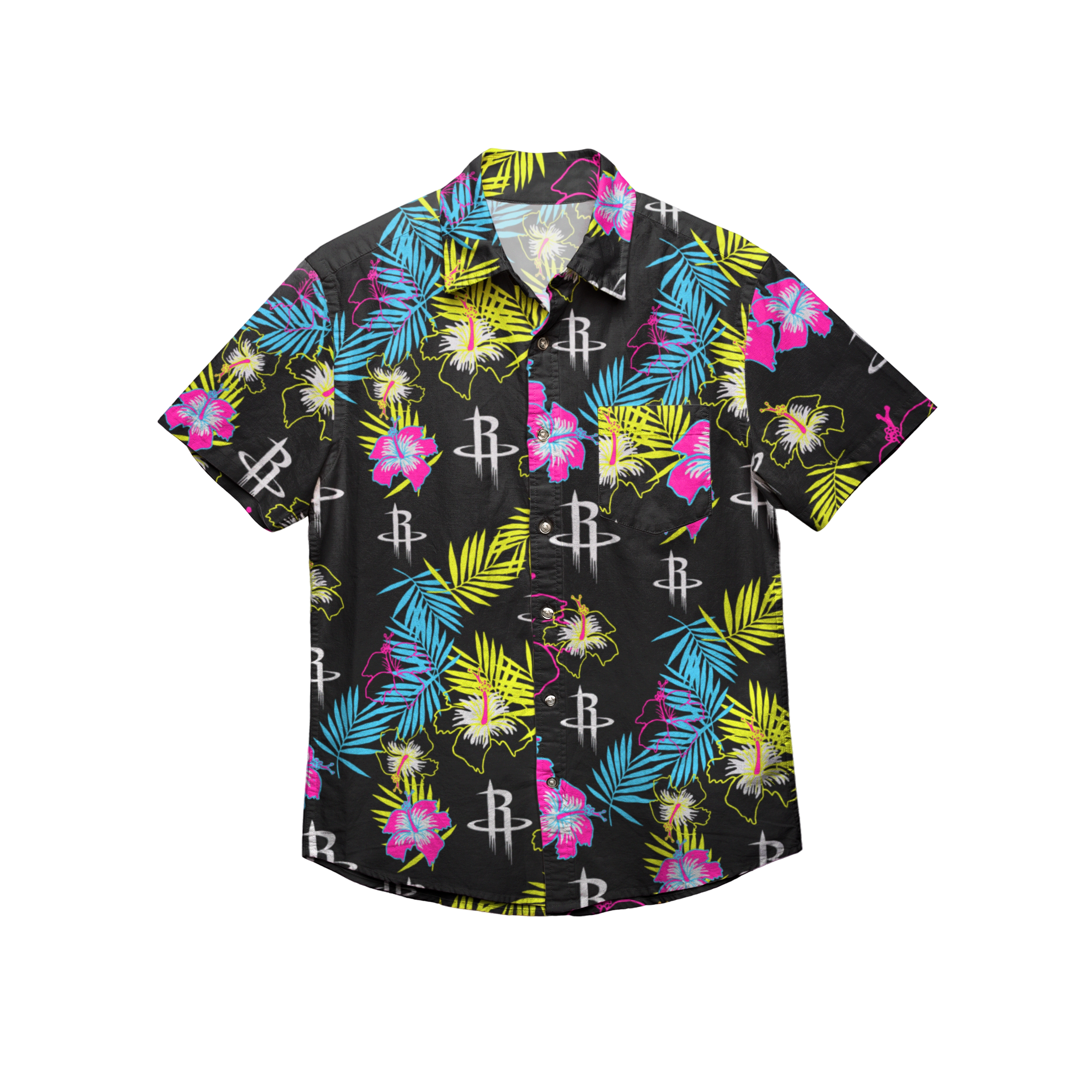 Men's Houston Rockets FoCo Neon Floral Button Up Polo Shirt